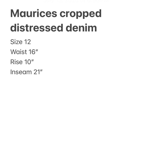Maurices Denim 21” straight distressed cropped Original fit Mid Rise size 12 - Picture 10 of 10